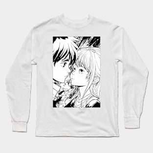 Cute Manga Sweethearts Couple in Black and white Long Sleeve T-Shirt